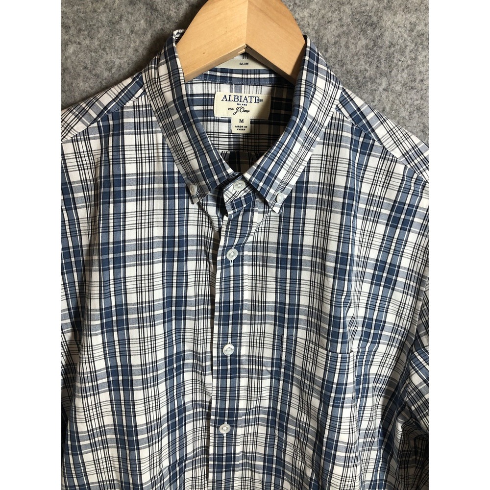 J.Crew Shirt Mens Medium Blue Check Albiate Milano Slim Career Casual Classic